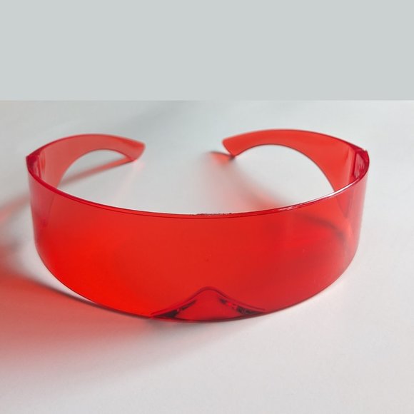 Red Futuristic Wrap Around Cyclops Festival Unisex Sunglasses Cyber Superhero - Picture 6 of 10
